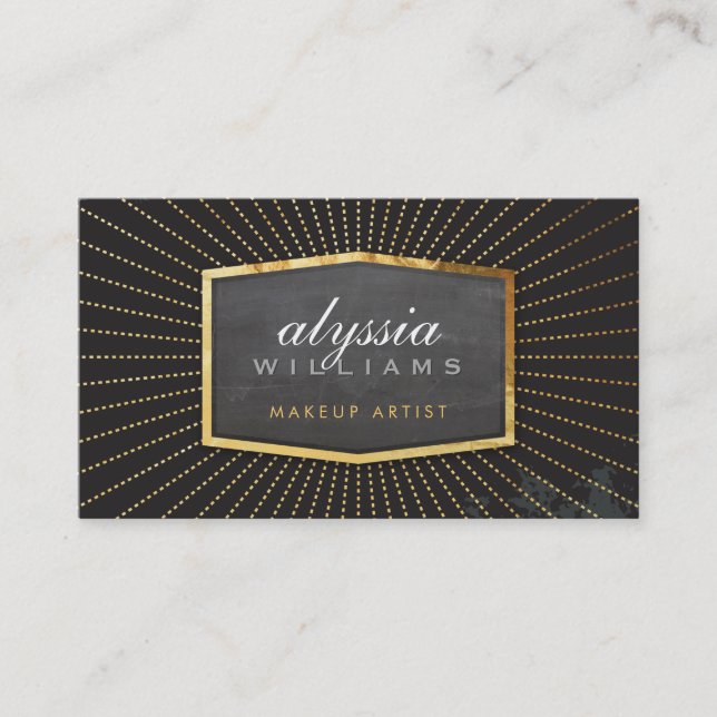 Tarjeta De Visita GOLD LOGO arte deco elegante bronceado negro intel (Anverso)