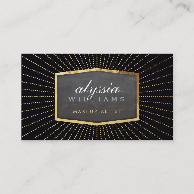 Tarjeta De Visita GOLD LOGO arte deco elegante sunburro elegante neg (Anverso)