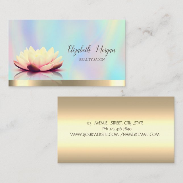 Tarjeta De Visita Gold Lotus Holographic Elegant (Anverso / Reverso)