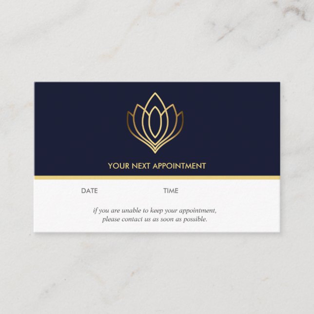 Tarjeta De Visita Gold Lotus logo | Azul | masaje de bienestar yoga (Anverso)