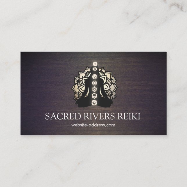 Tarjeta De Visita Gold Lotus y Chakras Energy Healer y Yoga (Anverso)