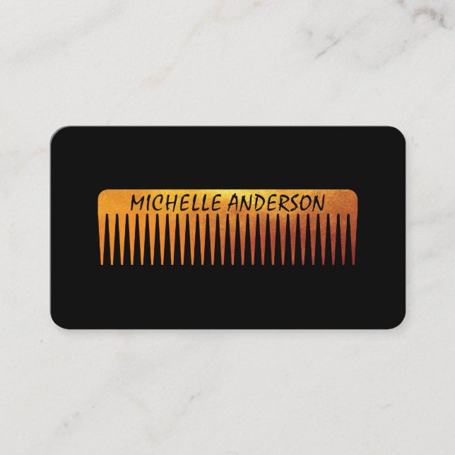 Tarjeta De Visita Gold Luxe Comb Hair Stylist (Anverso)