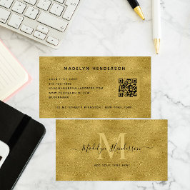 Tarjeta De Visita Gold Luxury QR Code Monograma profesional moderno