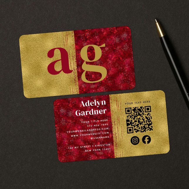 Tarjeta De Visita Gold Luxury Ruby Monogram QR Code Medios sociales (Subido por el creador)