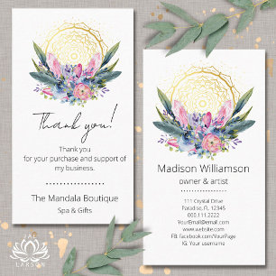 Tarjeta De Visita Gold Mandala Crystals Rosa Spa Espiritual Gracias