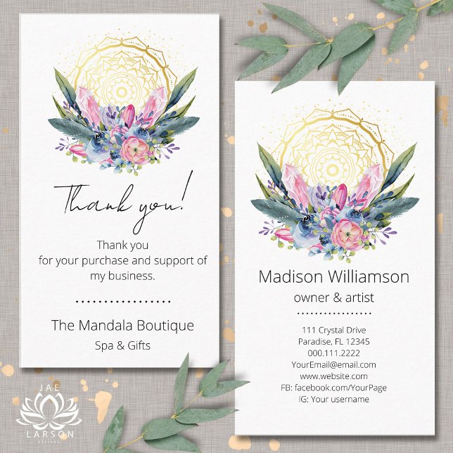 Tarjeta De Visita Gold Mandala Crystals Rosa Spa Espiritual Gracias (Subido por el creador)