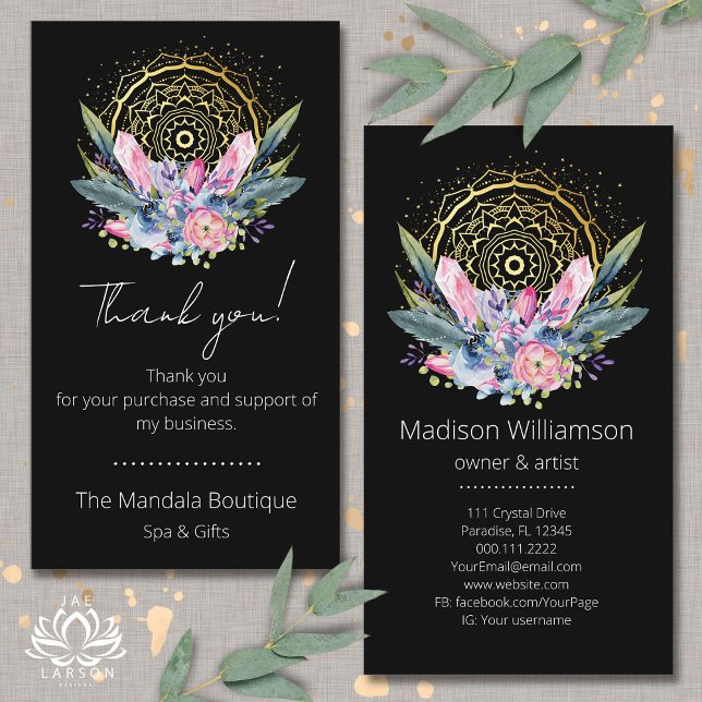 Tarjeta De Visita Gold Mandala Crystals Rosa Spa Espiritual Gracias (Subido por el creador)