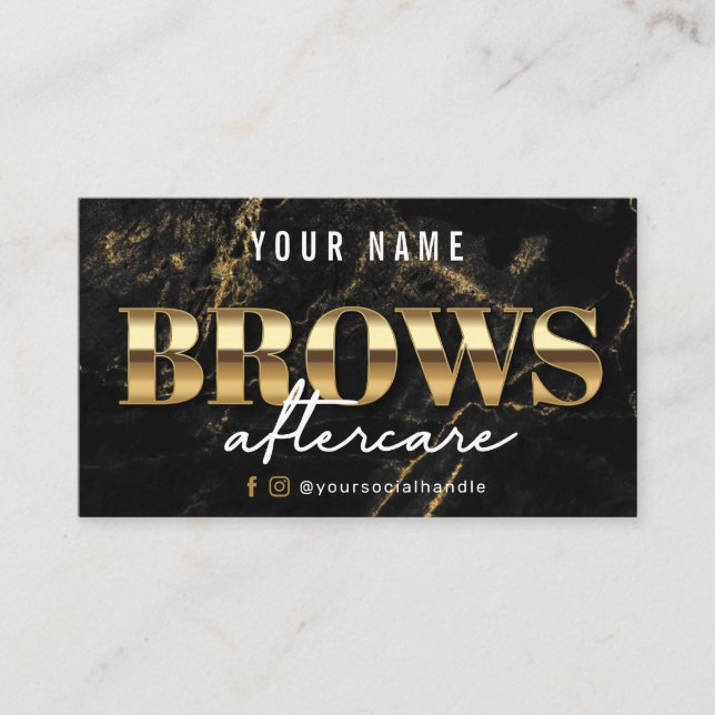 Tarjeta De Visita Gold Marble Luxury Brows Aftercare Card (Anverso)