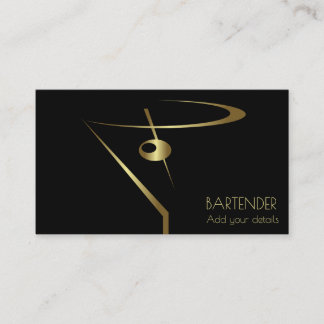 Tarjeta De Visita Gold Martini Olive Coctail Bartender