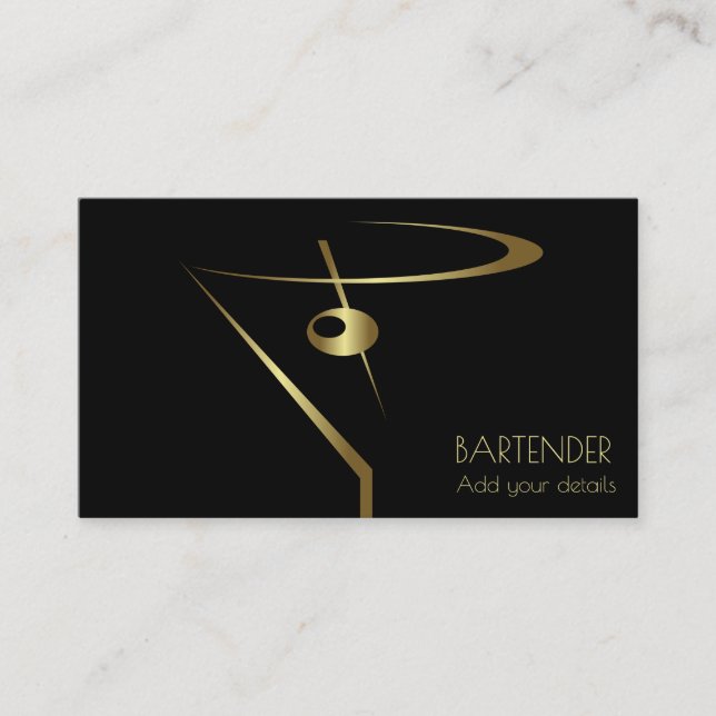 Tarjeta De Visita Gold Martini Olive Coctail Bartender (Anverso)