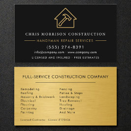 Tarjeta De Visita Gold Metal Handyman Construction Black 
