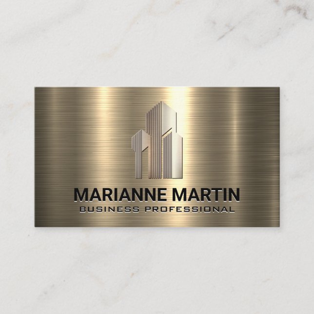 Tarjeta De Visita Gold Metallic Background | Corporate Buidlings (Anverso)