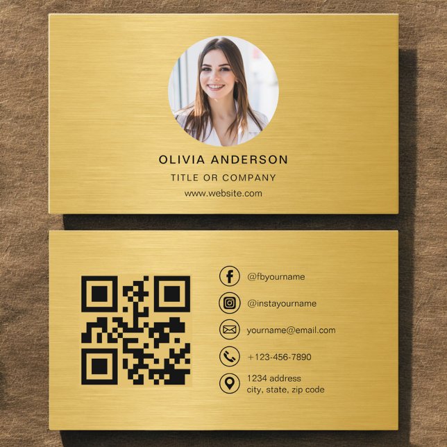 Tarjeta De Visita Gold Metallic Photo with QR Code Social Media (Subido por el creador)