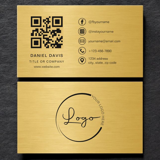 Tarjeta De Visita Gold Metallic Professional Company Logo QR Code  (Subido por el creador)