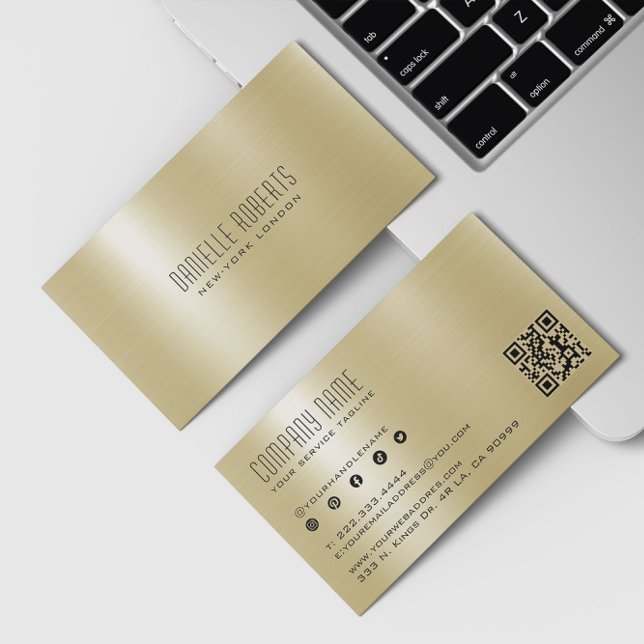 Tarjeta De Visita Gold Metallic Stainless Steel Texture QR Code (Subido por el creador)