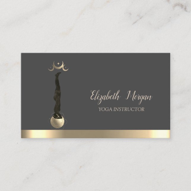 Tarjeta De Visita Gold Moon Women Silhouette Yoga Instructor (Anverso)