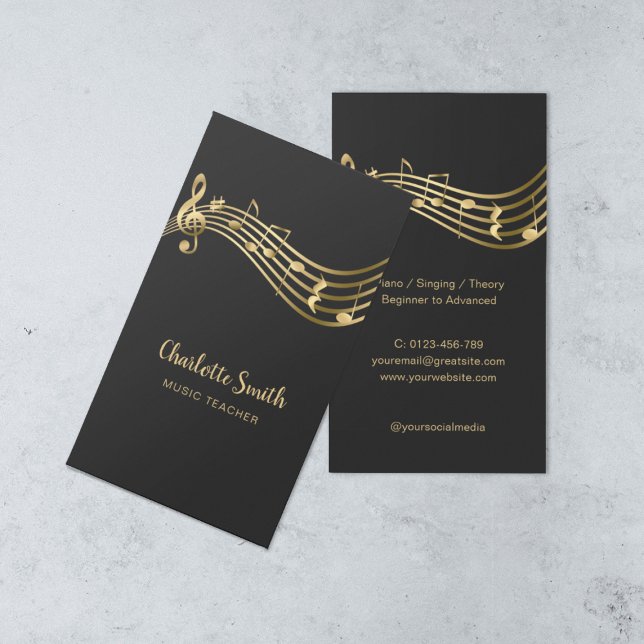Tarjeta De Visita Gold Music Notes Teacher Elegant (Subido por el creador)