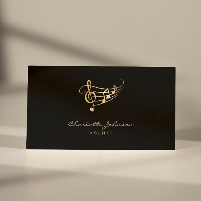Tarjeta De Visita Gold Music Notes Wavy Stave Violinist Elegist (Subido por el creador)