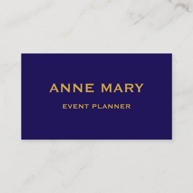 Tarjeta De Visita Gold Navy Blue Elegant Glam Wedding Event Planner (Anverso)