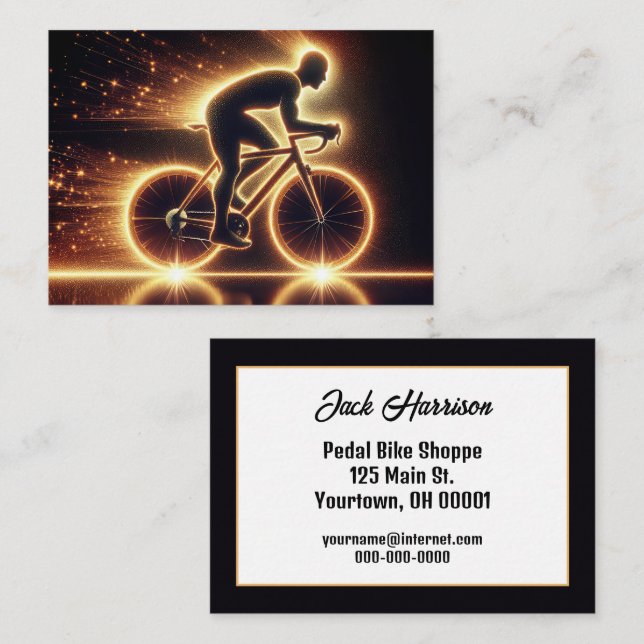 Tarjeta De Visita Gold Neon Bicyclist (Anverso / Reverso)