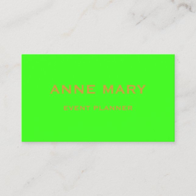Tarjeta De Visita Gold Neon Green Elegant Wedding Event Planner (Anverso)