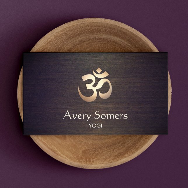 Tarjeta De Visita Gold Om Symbol Yoga and Meditation Wood Look (Subido por el creador)