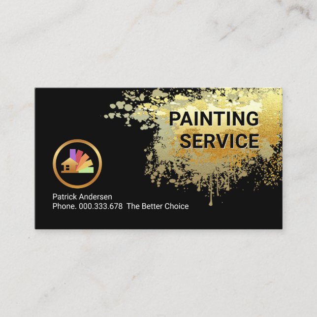 Tarjeta De Visita Gold Paint Splatter Painter Service (Anverso)