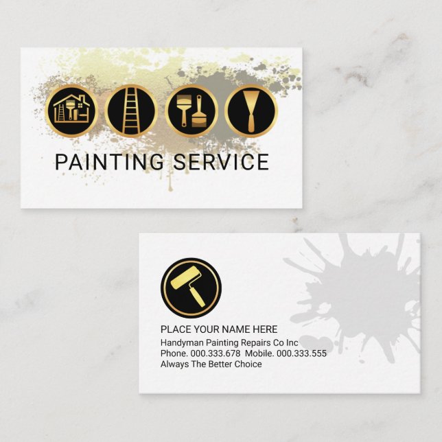 Tarjeta De Visita Gold Painting Tools On Paint Splatter (Anverso / Reverso)