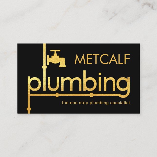 Tarjeta De Visita Gold Plumber Plumbing Pipeline Signage (Anverso)