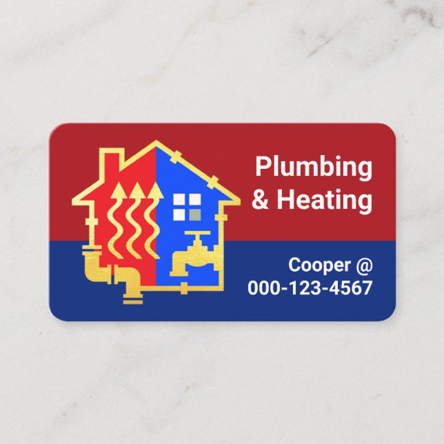 Tarjeta De Visita Gold Plumbing Heating Home Frame (Anverso)