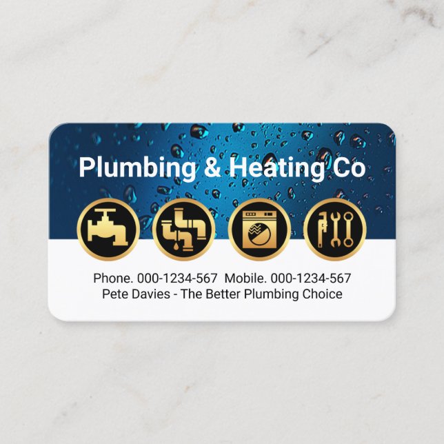 Tarjeta De Visita Gold Plumbing Icons on Waterdrop Layer (Anverso)