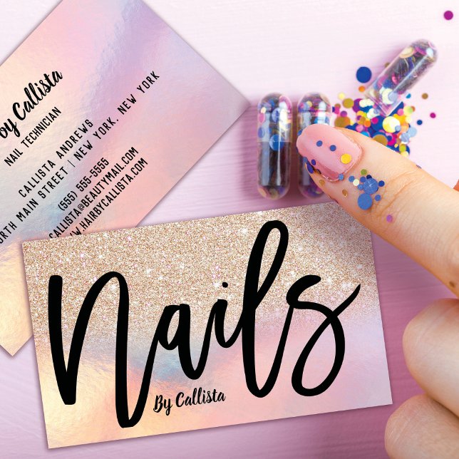Tarjeta De Visita Gold Purpurina irlandés Holographic Nail Tech (Subido por el creador)
