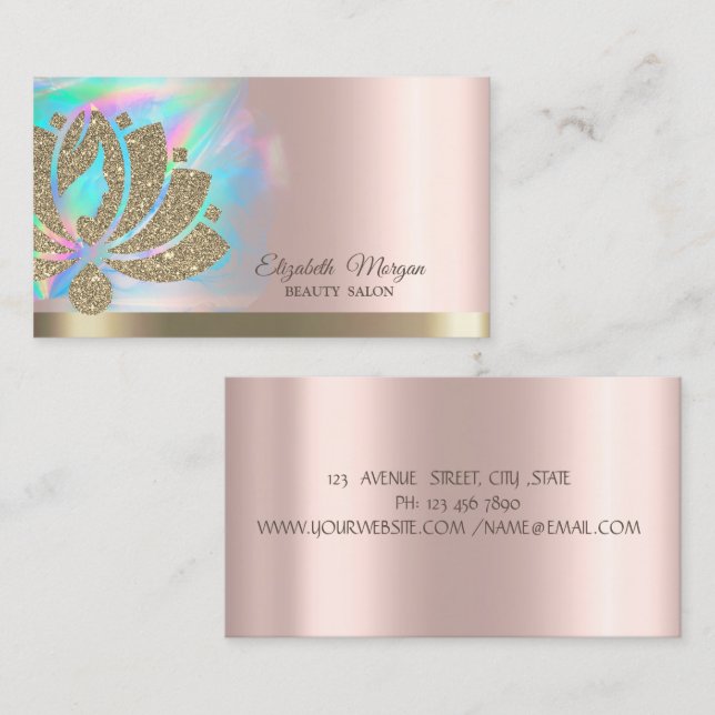 Tarjeta De Visita Gold Purpurina Lotus Holographic Ink Rosa Gold (Anverso / Reverso)