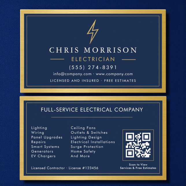 Tarjeta De Visita Gold QR Code Electrician Electrical Contractor  (Subido por el creador)