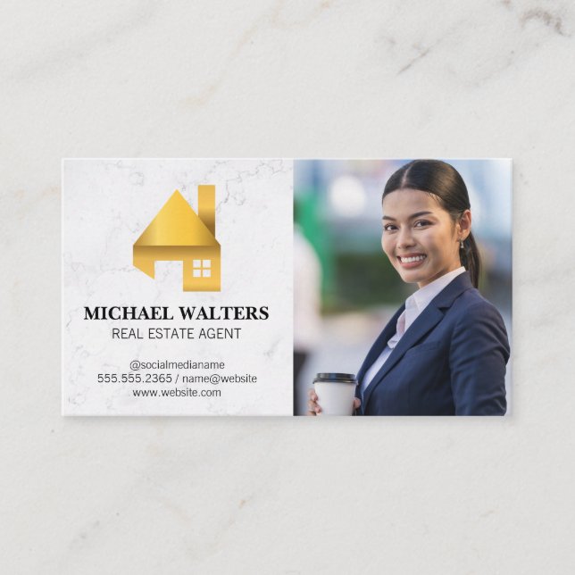 Tarjeta De Visita Gold Real Estate Logo | Business Woman  (Anverso)