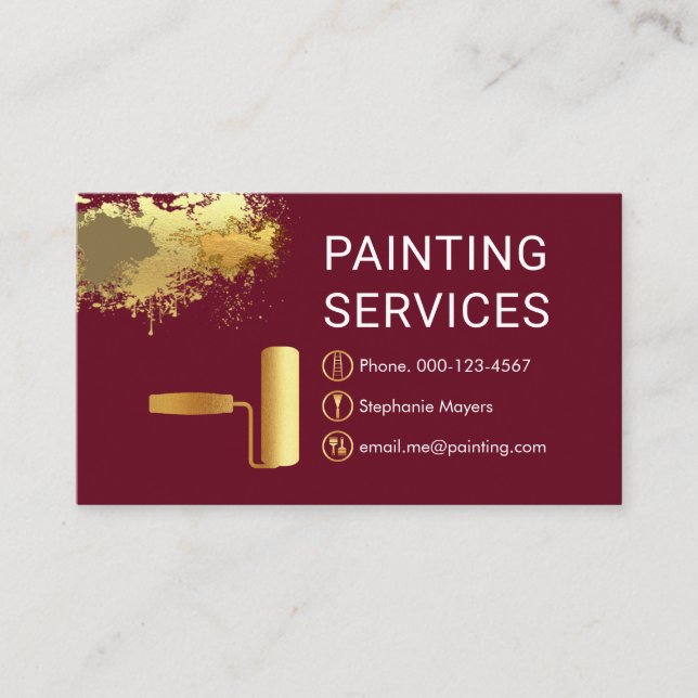Tarjeta De Visita Gold Roller Brush On Paint Splatter Painter (Anverso)
