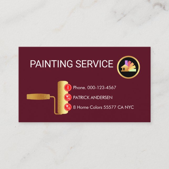 Tarjeta De Visita Gold Roller Brush Painting Button Icons (Anverso)
