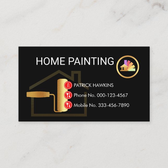 Tarjeta De Visita Gold Roller Brush Painting Button Icons (Anverso)