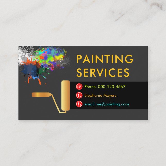 Tarjeta De Visita Gold Roller Brush Painting Paint Splatter (Anverso)