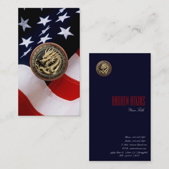 Tarjeta De Visita Gold Sacred Eastern Dragon Medallion on Red Velvet (Anverso / Reverso)