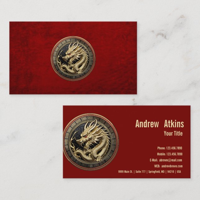 Tarjeta De Visita Gold Sacred Eastern Dragon Medallion on Red Velvet (Anverso / Reverso)