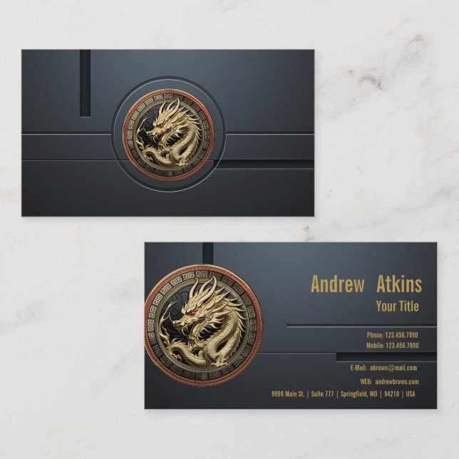 Tarjeta De Visita Gold Sacred Eastern Dragon Medallion on Red Velvet (Anverso / Reverso)
