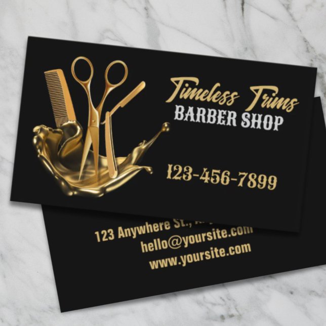 Tarjeta De Visita Gold Scissors Barbershop Hairdresser Barber Shop (Gold Scissors Barbershop Hairdresser Barber Shop Business Card)