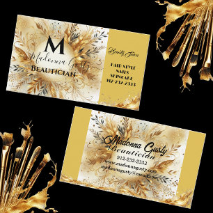 Tarjeta De Visita Gold Sparkle Monograma Belleza Floral Profesional