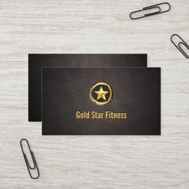 Tarjeta de visita Gold Star Fitness Leather (Anverso/Reverso In Situ)