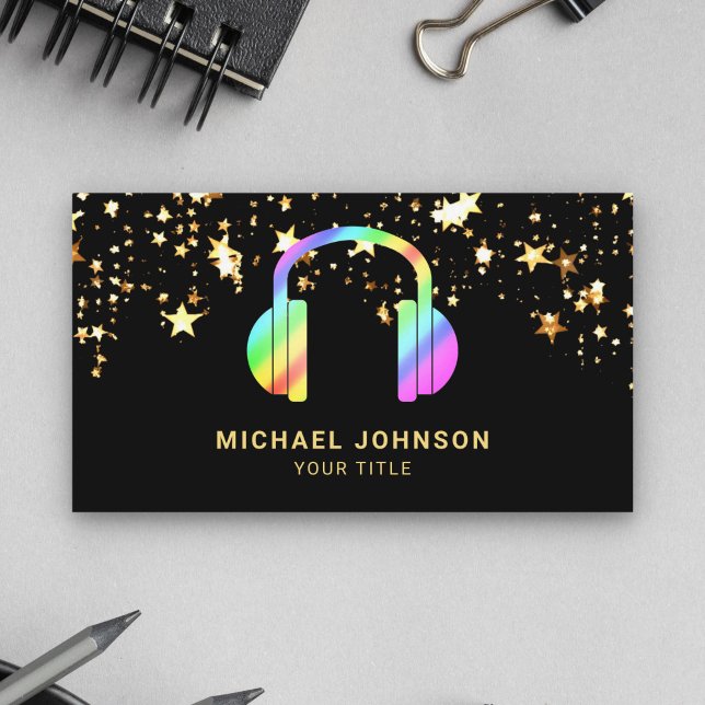 Tarjeta De Visita Gold Stars Confetti Auriculares con arco iris DJ m (Subido por el creador)