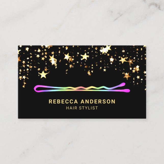 Tarjeta De Visita Gold Stars Confetti barquillo de pelo arcoiris Est (Anverso)