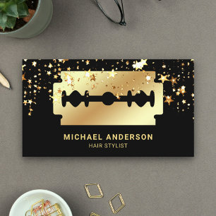 Tarjeta De Visita Gold Stars Confetti Gold Razor Blade Stylist