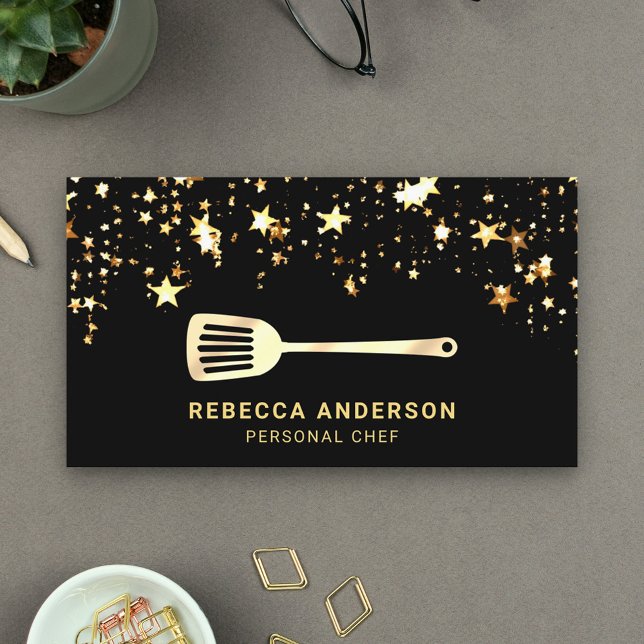 Tarjeta De Visita Gold Stars Confetti Spatula Personal Chef (Subido por el creador)