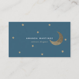 Tarjeta De Visita Gold Stars & Moon Midnight Blue Business Card